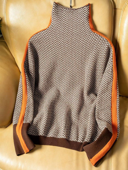 Heidemarie - Jersey De Cuello Alto Jaspeado Con llamativas Rayas En Contraste