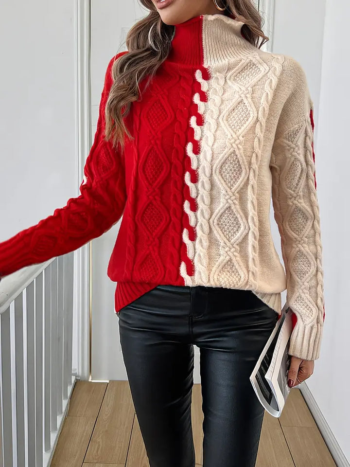 Leovia - Elegante Jersey De Cuello Alto a Rayas