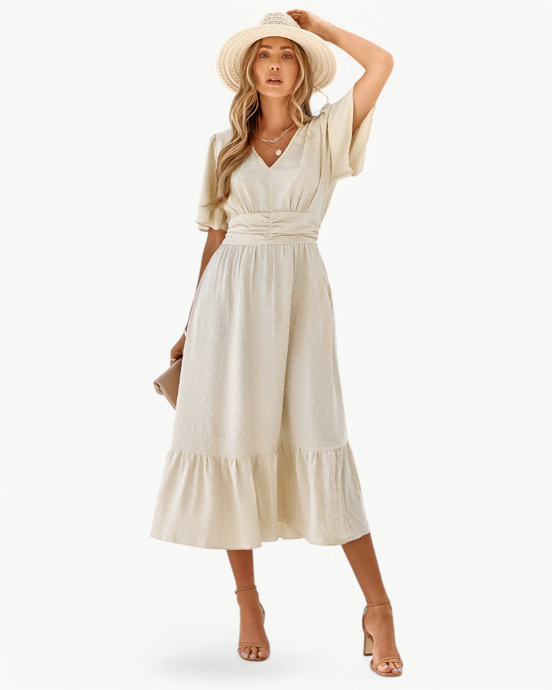 Marwa - Vestido de Manga Corta con Cuello en V