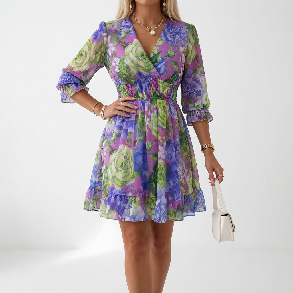 Shilaa - Minivestido Floral Con Cintura Fruncida