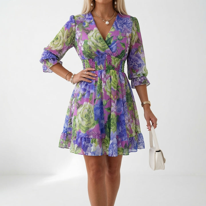 Shilaa - Minivestido Floral Con Cintura Fruncida