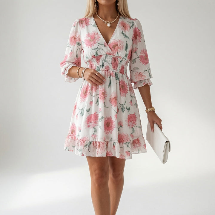 Shilaa - Minivestido Floral Con Cintura Fruncida