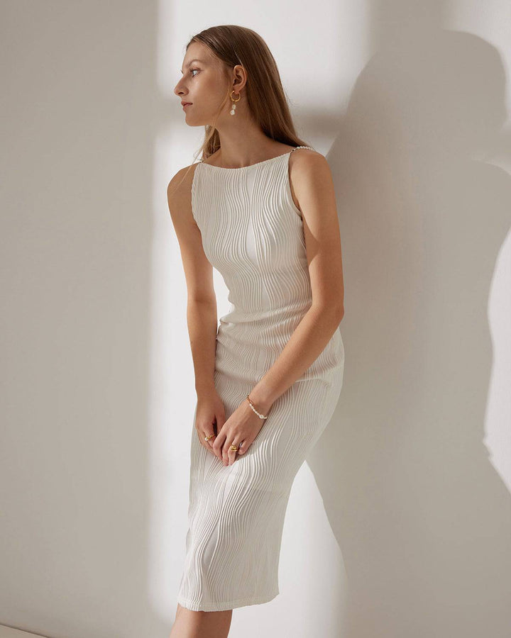 Simonen - Vestido MIDI Sin Mangas Perla ondulada