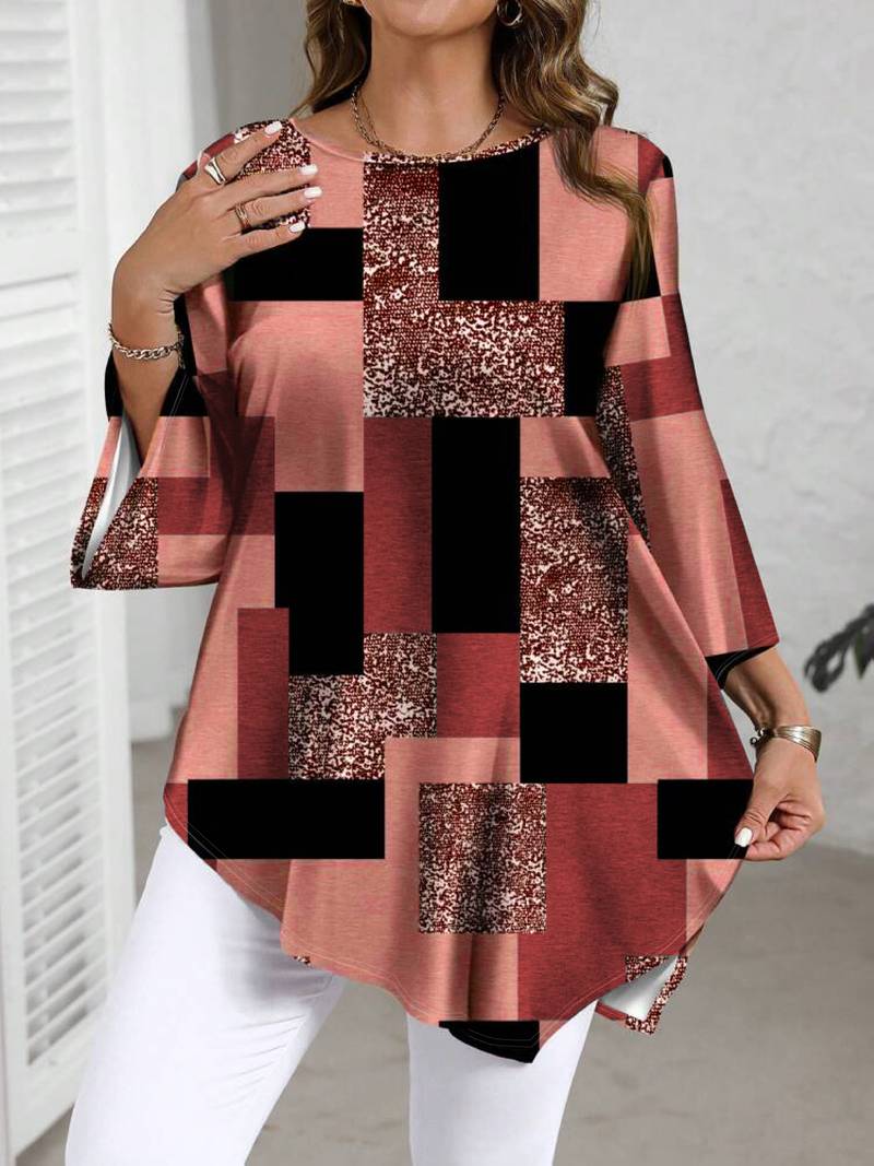 Nurit - Blusa Oversize Estampada a Cuadros Con Manga Corta