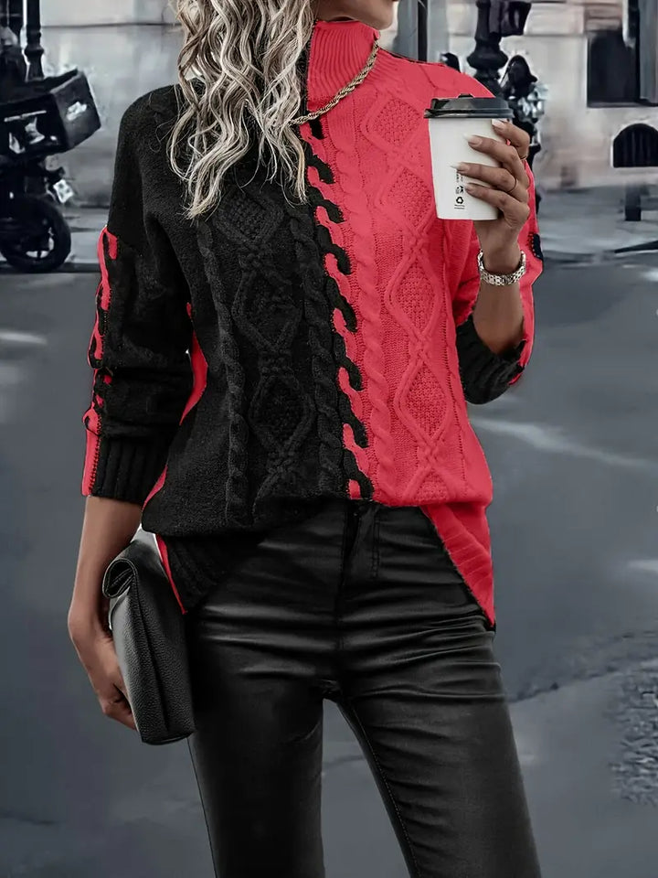 Leovia - Elegante Jersey De Cuello Alto a Rayas