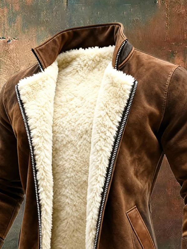 Rakibul - Abrigo Retro De Ante y Cuero Con Diseño Patchwork
