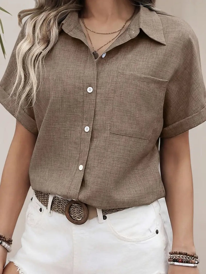 Avina - Elegante Camisa De Manga Corta Con Bolsillo
