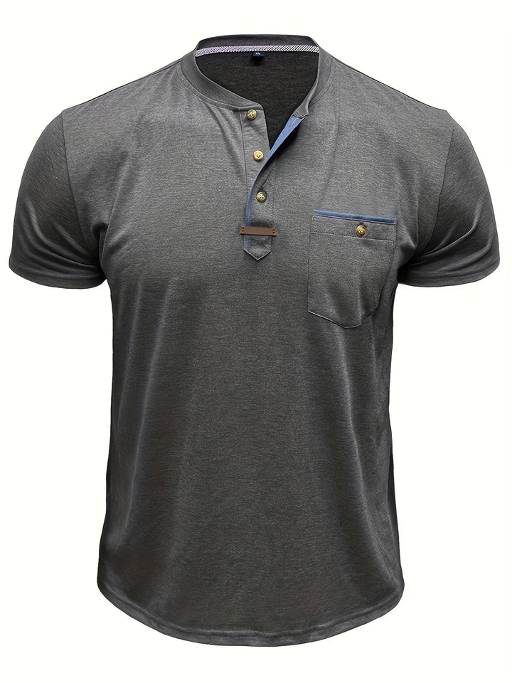 Saxon - Camiseta Elegante De Cuello Redondo Con Bolsillo