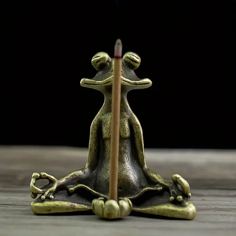 Meditoad - Elegante Portaincienso Con Forma De Rana Metálica