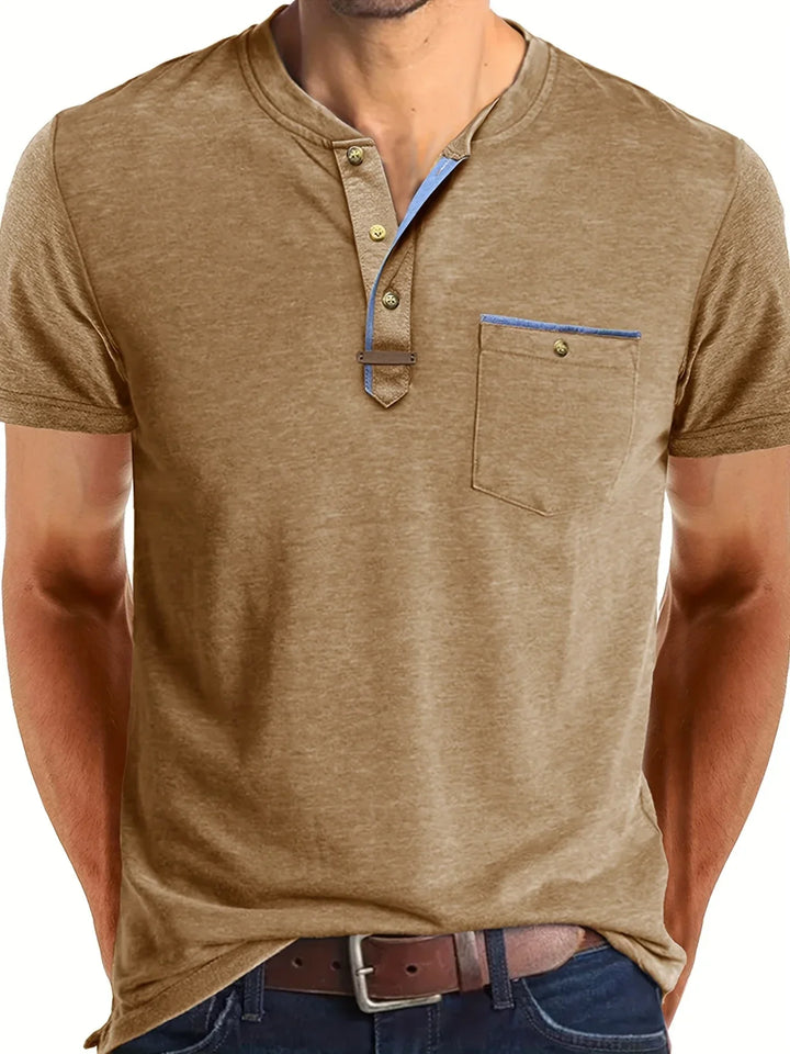 Saxon - Camiseta Elegante De Cuello Redondo Con Bolsillo