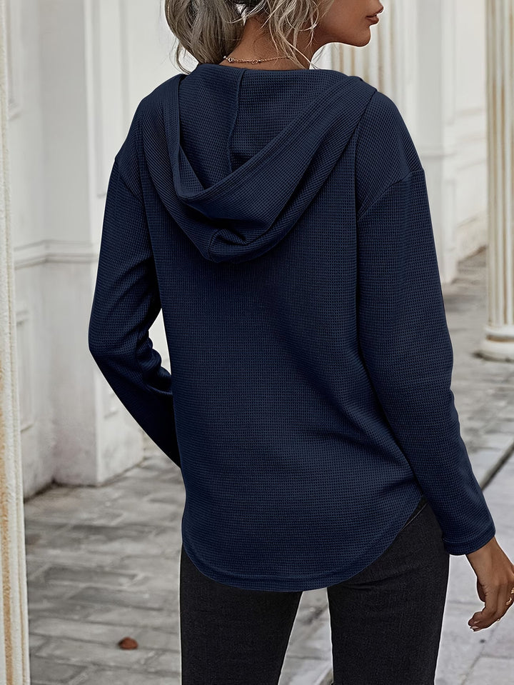 Seonie - Manga Larga Cuello en V Sudadera Con Capucha