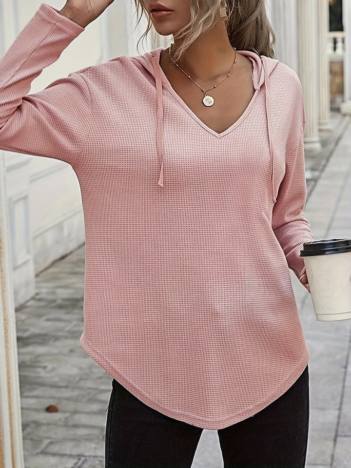 Seonie - Manga Larga Cuello en V Sudadera Con Capucha