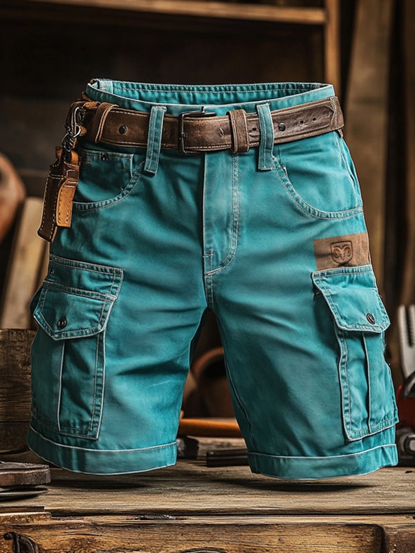 Pantalones Cortos Multiusos Retro Para Hombre Con Cinturón y Tejido Ripstop Para Actividades Al Aire Libre