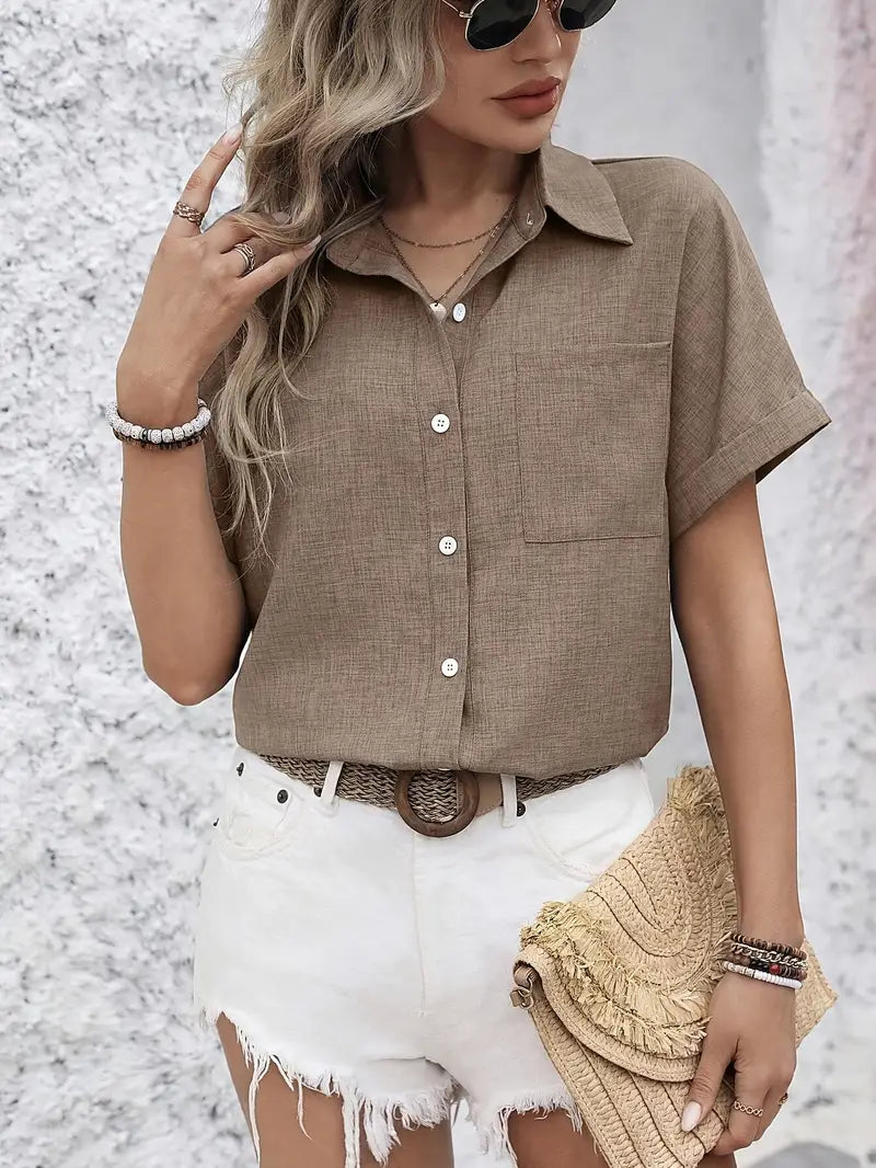 Avina - Elegante Camisa De Manga Corta Con Bolsillo