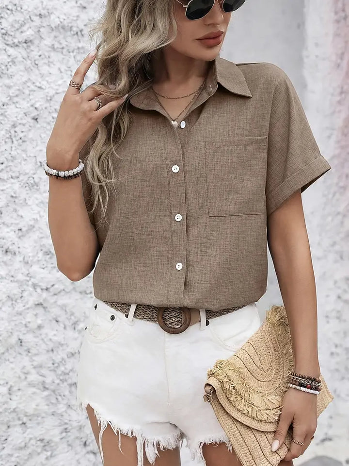 Avina - Elegante Camisa De Manga Corta Con Bolsillo