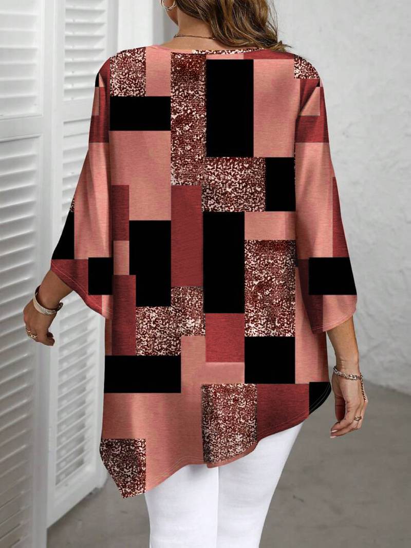 Nurit - Blusa Oversize Estampada a Cuadros Con Manga Corta
