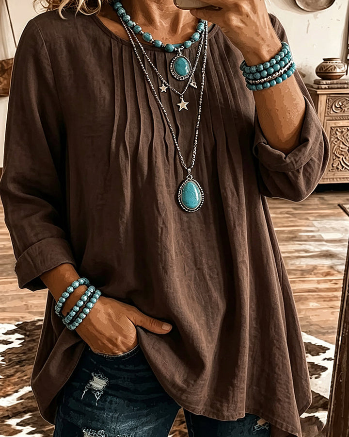 Taireen - Blusa Túnica Plisada de Estilo Boho