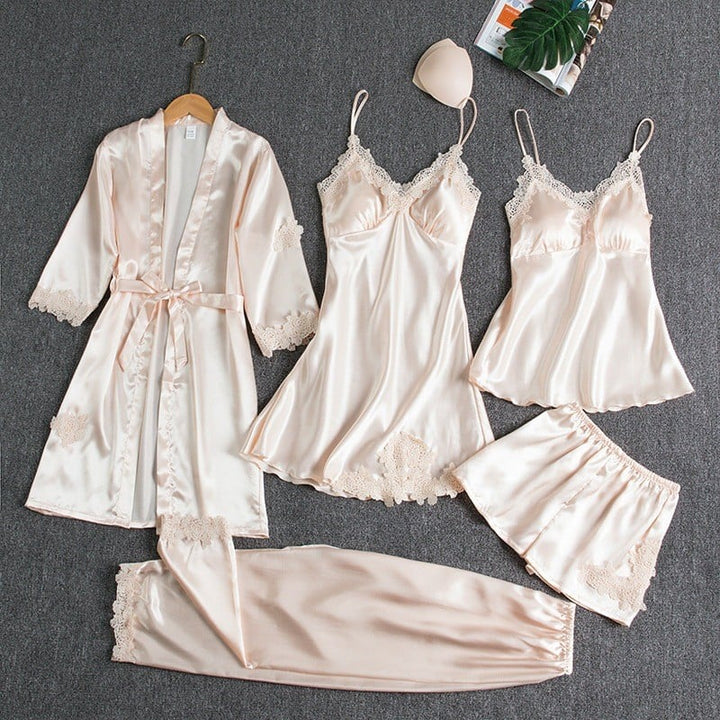 Noga - Conjunto de Ropa de Dormir de Seda de 5 Piezas