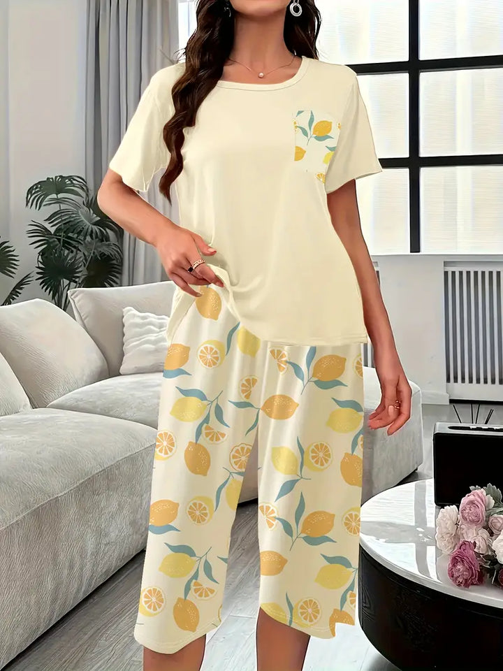 Kinsley - Conjunto Cómodo De Ropa De Estar Por Casa Con Estampado De Flores