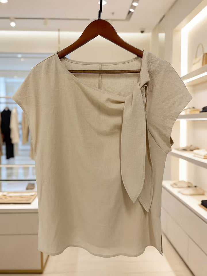 Wiliena - Camiseta De Manga Corta Con Cuello Anudado