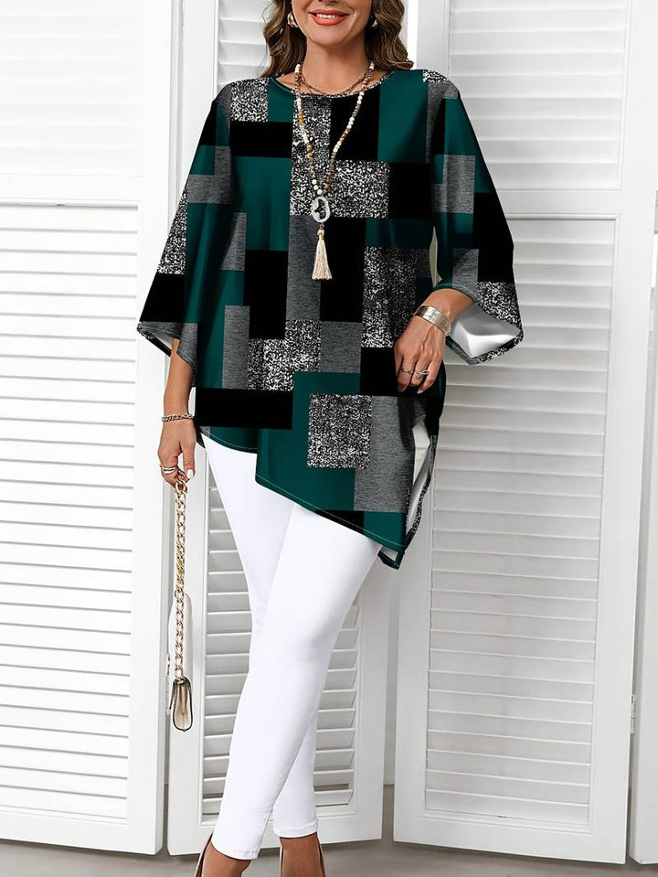 Nurit - Blusa Oversize Estampada a Cuadros Con Manga Corta