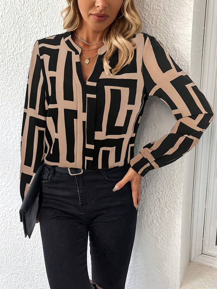 Tzipora - Elegante Blusa De Manga Larga Con Estampado Geométrico