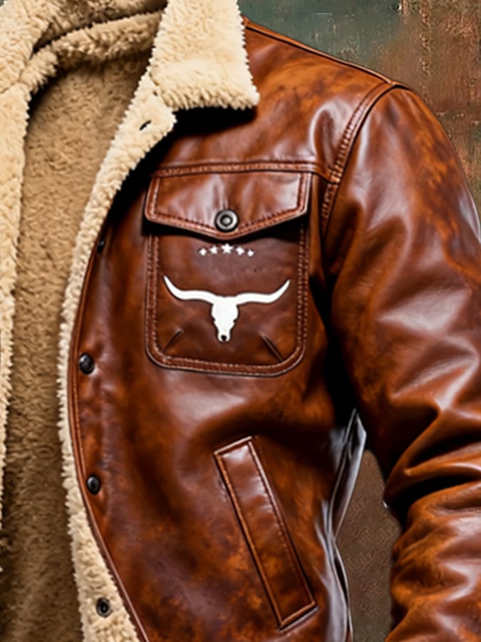 Watson - Chaqueta Cálida De Felpa Con Parches De Cuero Vintage