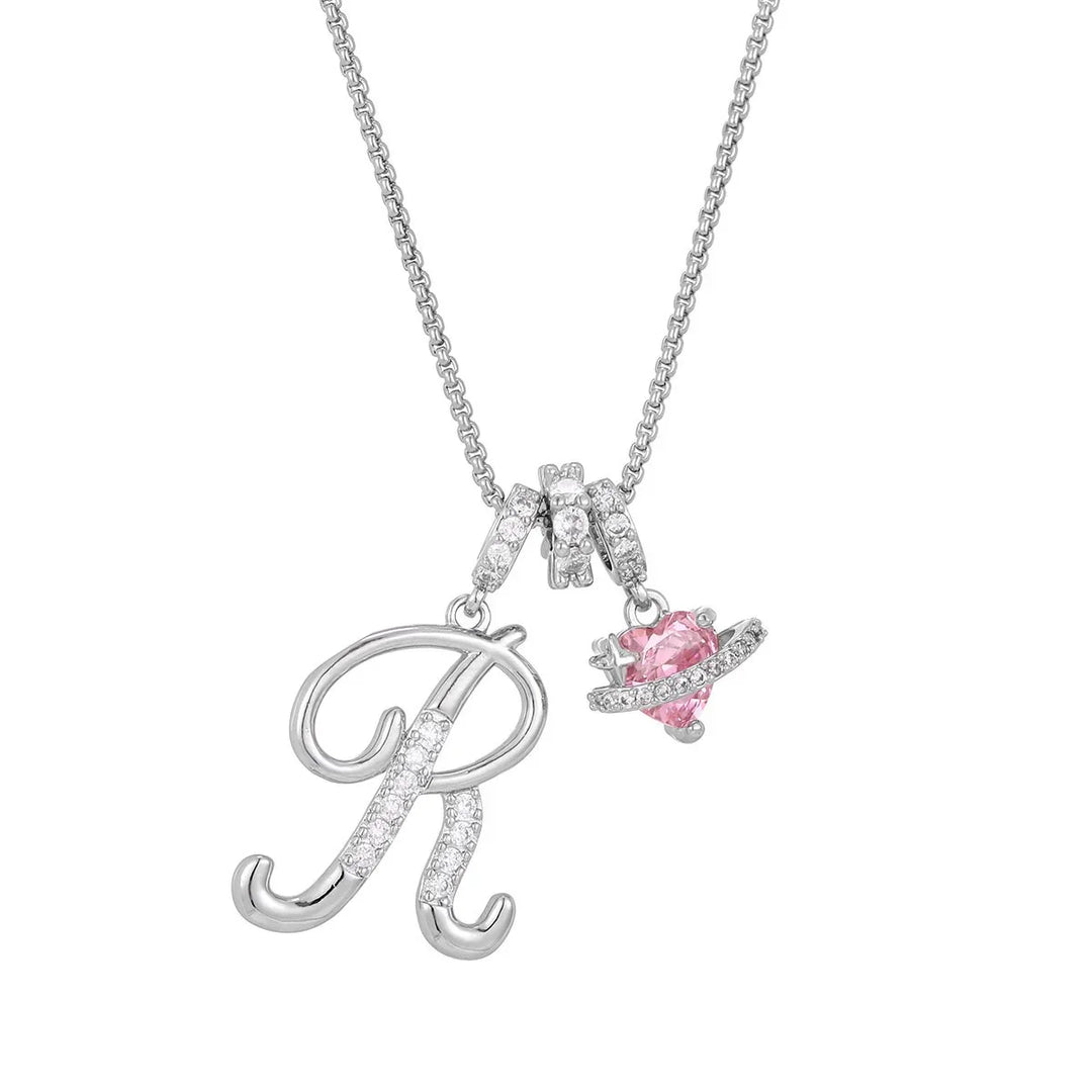Nerute - Collar Con Inicial y Colgante de Corazón Rosa