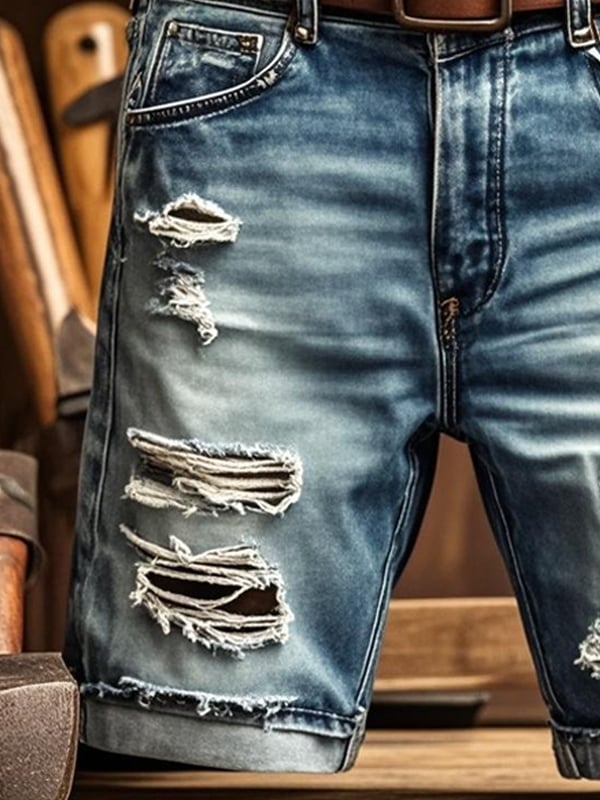 Pantalones Cortos Vaqueros Rotos Funcionales Vintage Para Hombre