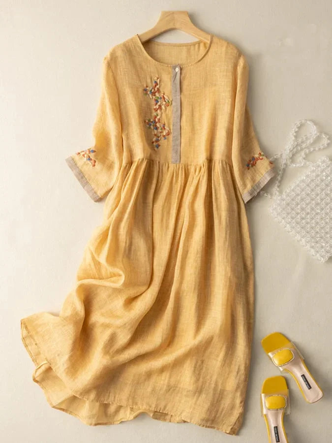 Anoshka - Vestido De Algodón y Lino De Estilo Etnico
