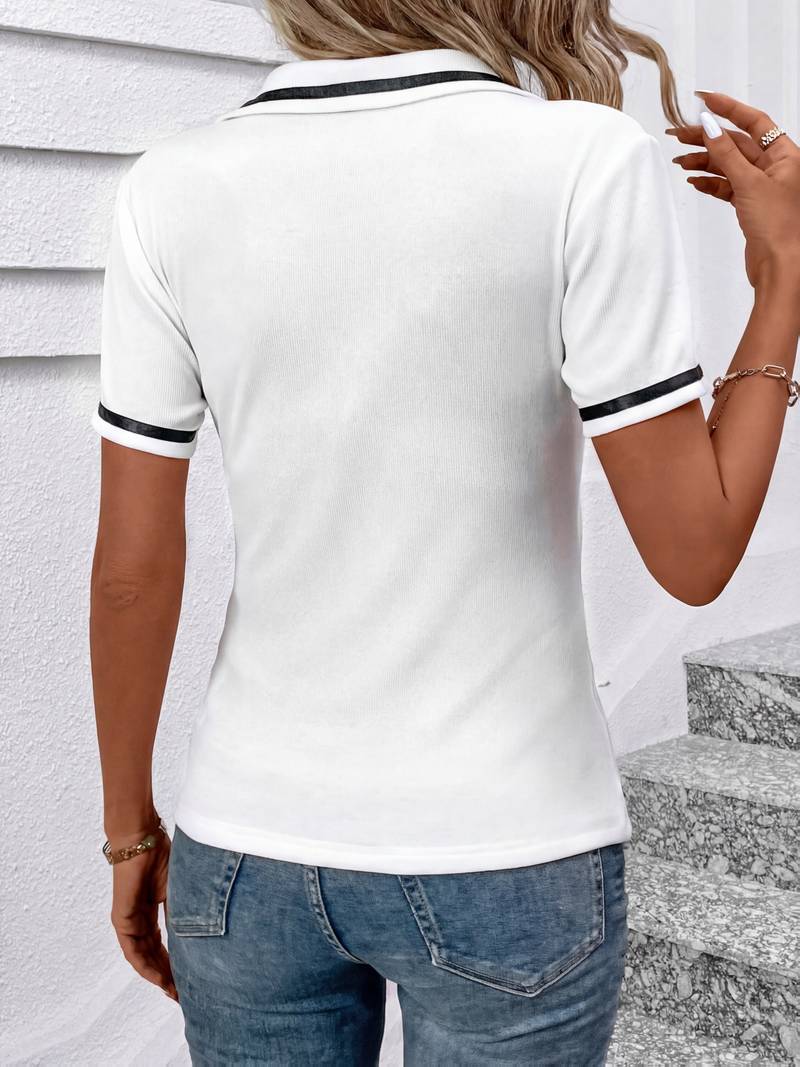 Nelia - Camiseta Elegante De Manga Corta Con Solapa