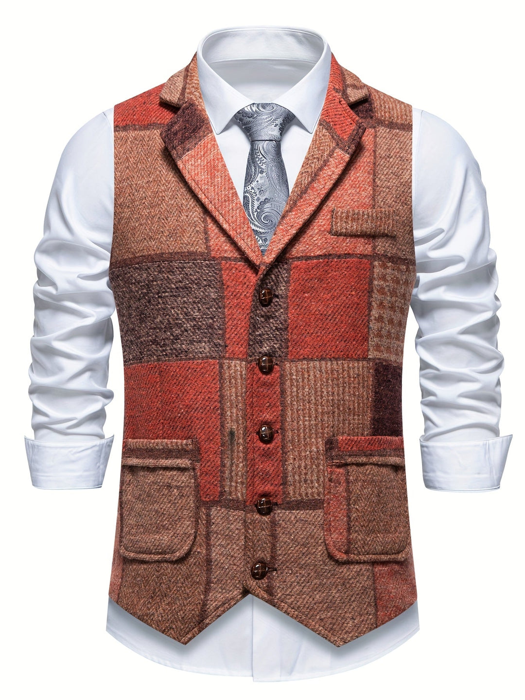 Saverse - Chaleco De Tweed Con Diseño En Espiga y Patchwork
