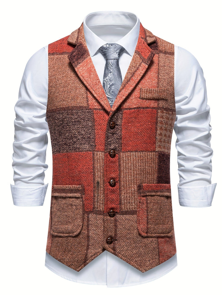 Saverse - Chaleco De Tweed Con Diseño En Espiga y Patchwork