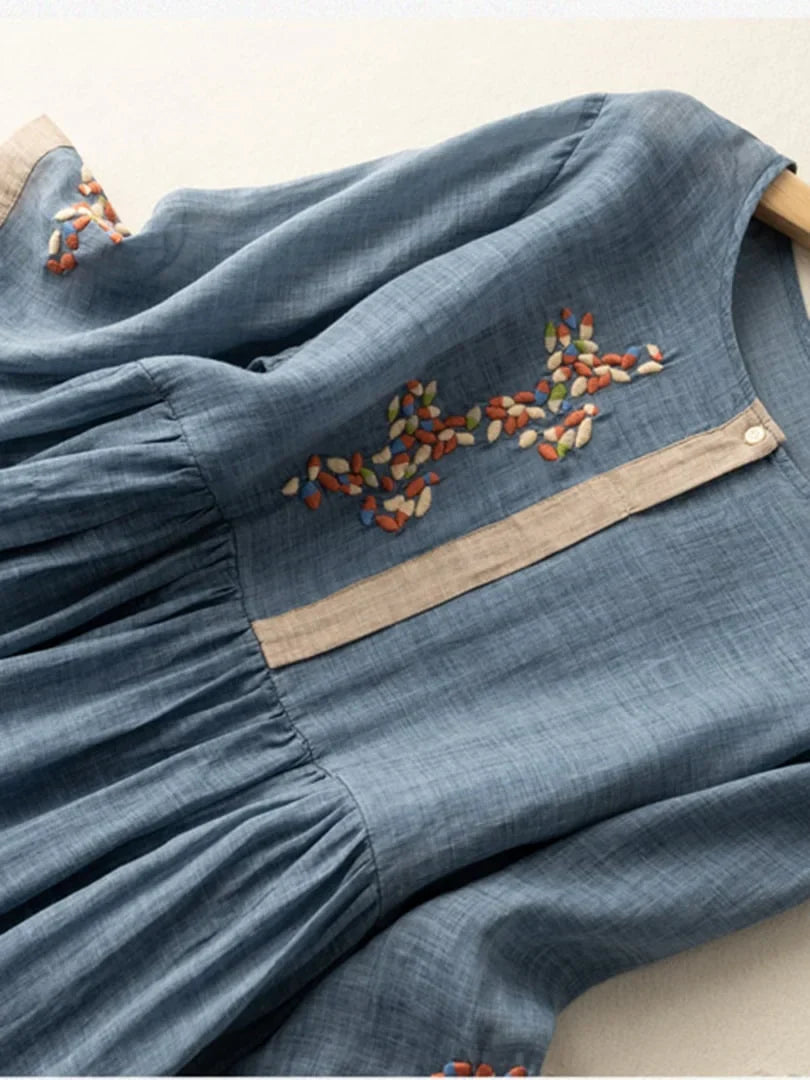 Anoshka - Vestido De Algodón y Lino De Estilo Etnico
