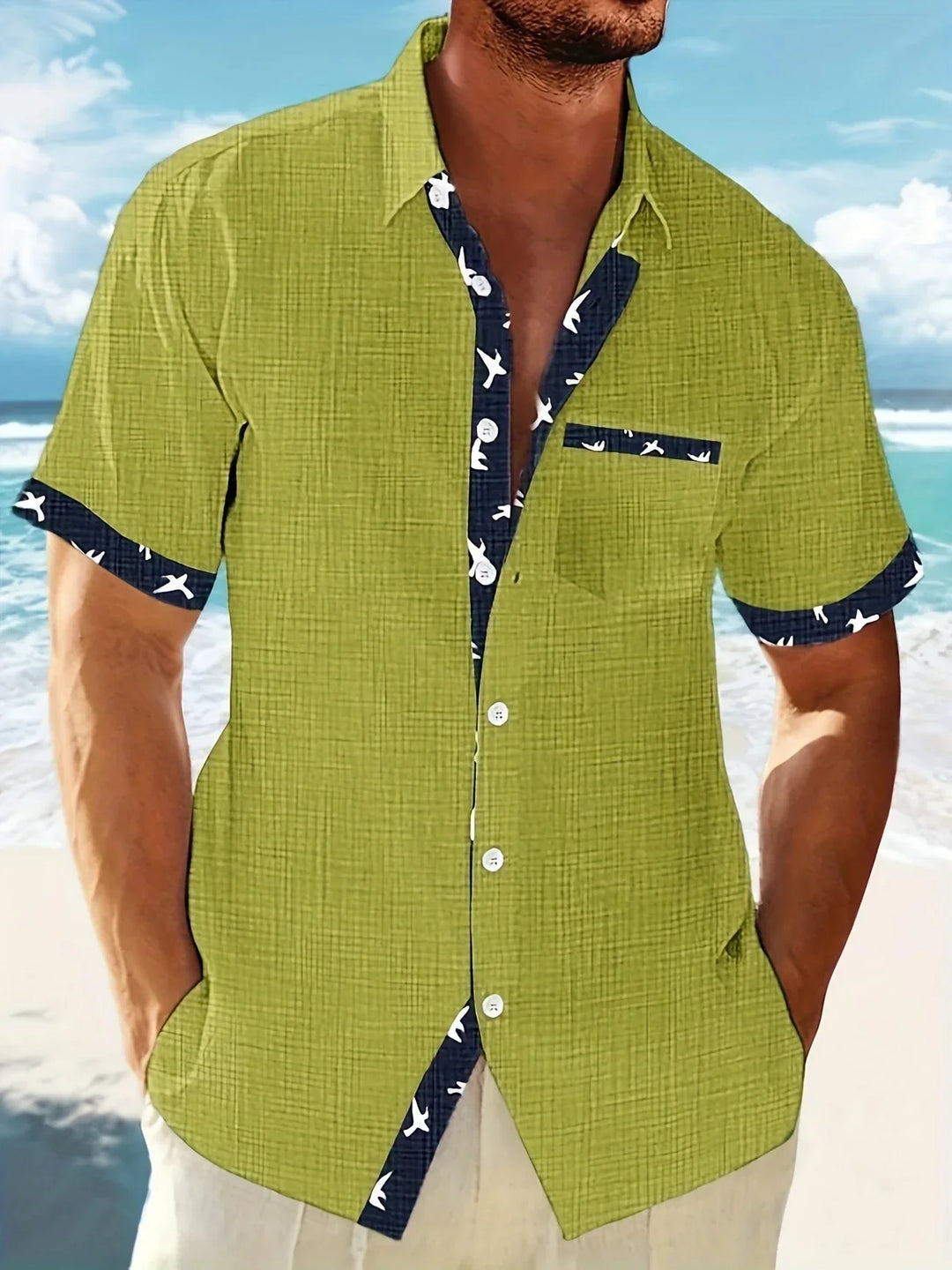 Trofim - Camisa Elegante Con Estampado De Pájaros