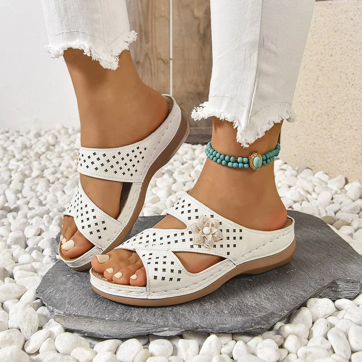 Kristine - Sandalias Ortopédicas Informales Con Cuña Y Diseño De Flores