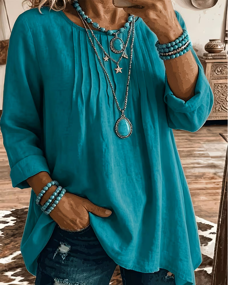 Taireen - Blusa Túnica Plisada de Estilo Boho