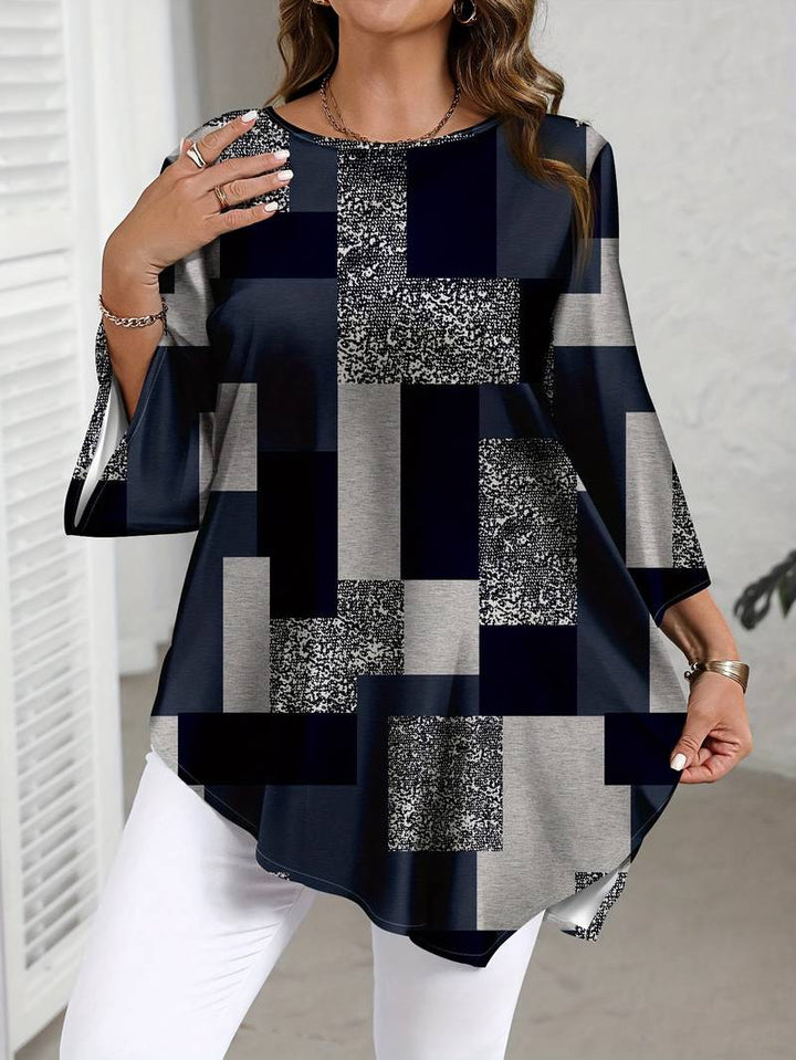 Nurit - Blusa Oversize Estampada a Cuadros Con Manga Corta