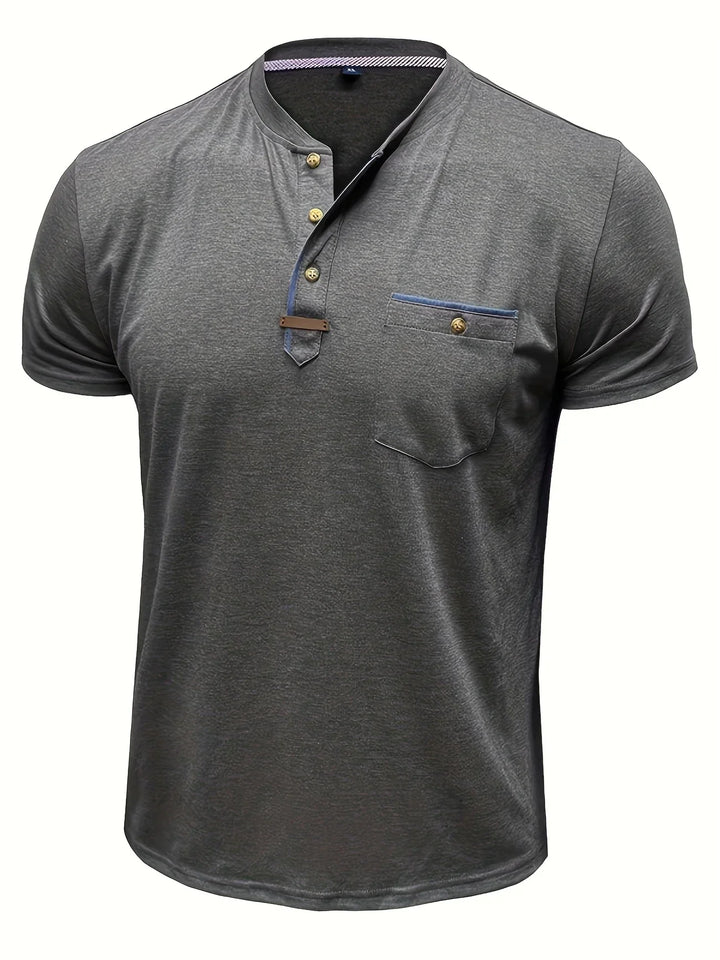 Saxon - Camiseta Elegante De Cuello Redondo Con Bolsillo