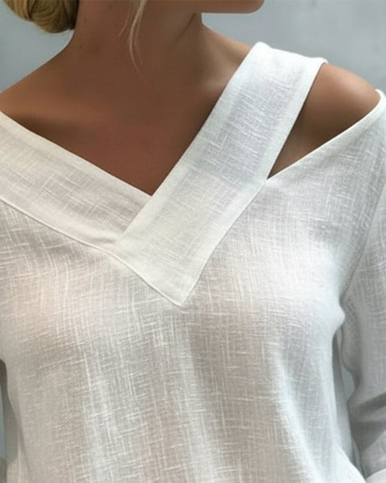 Makeeta - Elegante Top Con Cuello En V y Tirantes