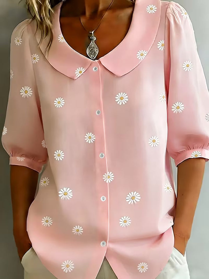 Alvique - Blusa De Manga Corta Con Cuello Estampado Floral