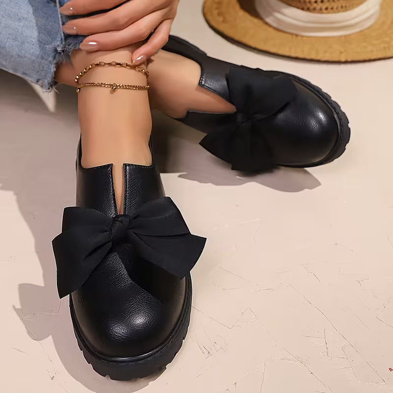 Nargiza - Mocasines Con Punta Redonda Suela Gruesa Y Elegante Lazo Decorativo