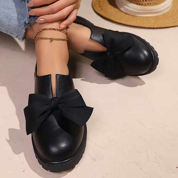 Nargiza - Mocasines Con Punta Redonda Suela Gruesa Y Elegante Lazo Decorativo