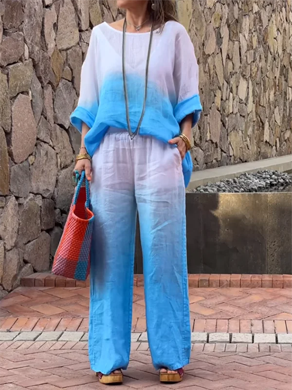 Raminta - Elegante Conjunto De Dos Piezas Confeccionado en Algodón y Lino