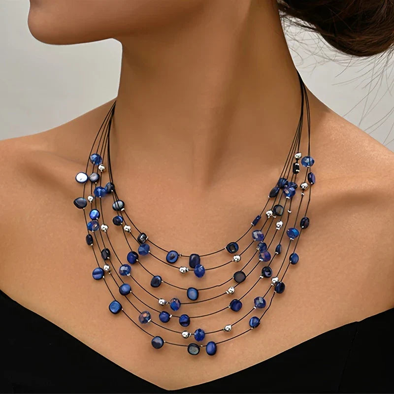Mabelline - Collar Elegante de Estilo Bohemio con Varias Capas de Cuentas