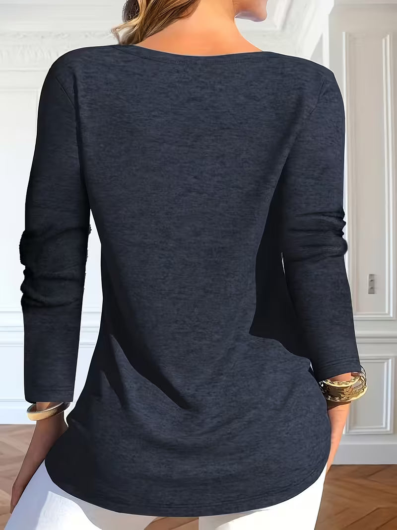 Keziana - Blusa De Manga Larga Con Cuello en V Y Botones