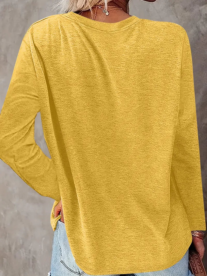 Levine - Elegante Top Túnica de Manga Larga Con Estampado De Girasoles