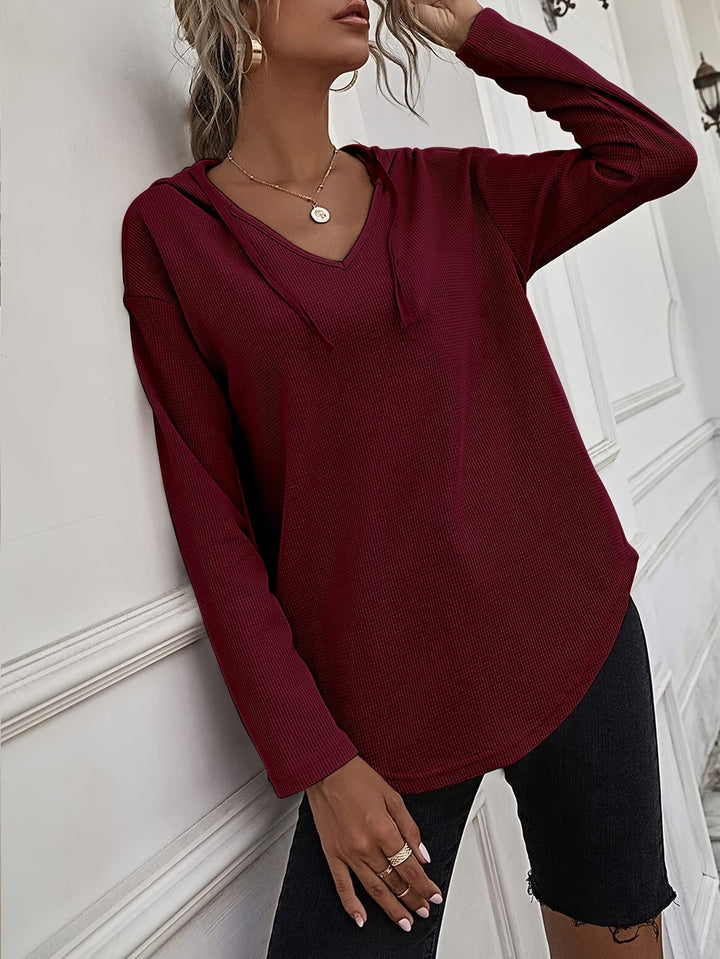 Seonie - Manga Larga Cuello en V Sudadera Con Capucha