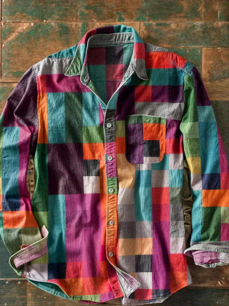 Jhoanny - Camisa De Manga Larga Con Estampado Geométrico De Retazos
