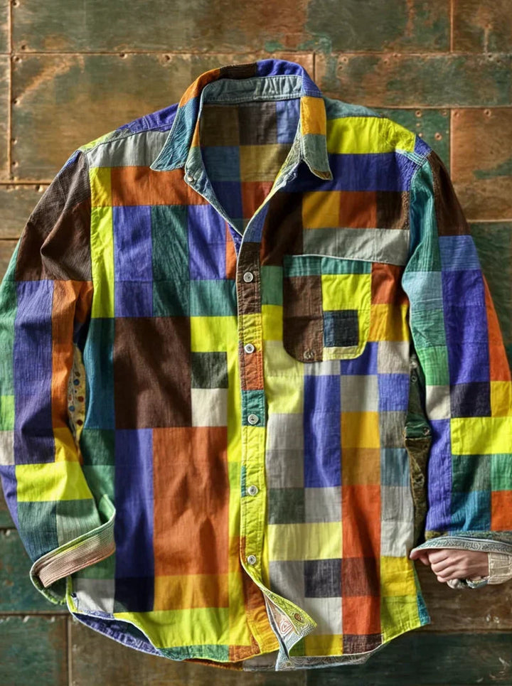 Jhoanny - Camisa De Manga Larga Con Estampado Geométrico De Retazos